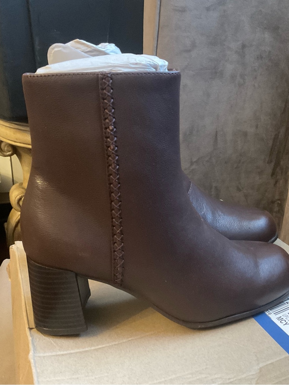 Clarks Women's Dark Burgundy Leather Heeled Ankle Boots